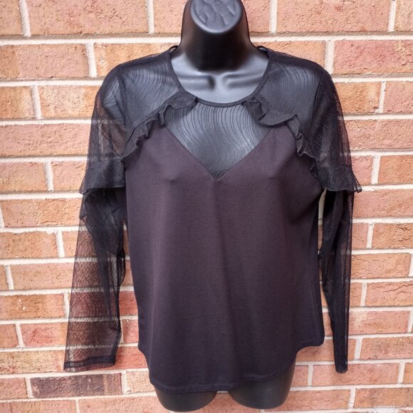Black Sheer Long Sleeve Top, (NWOT) Size: Medium - Picture 1 of 16